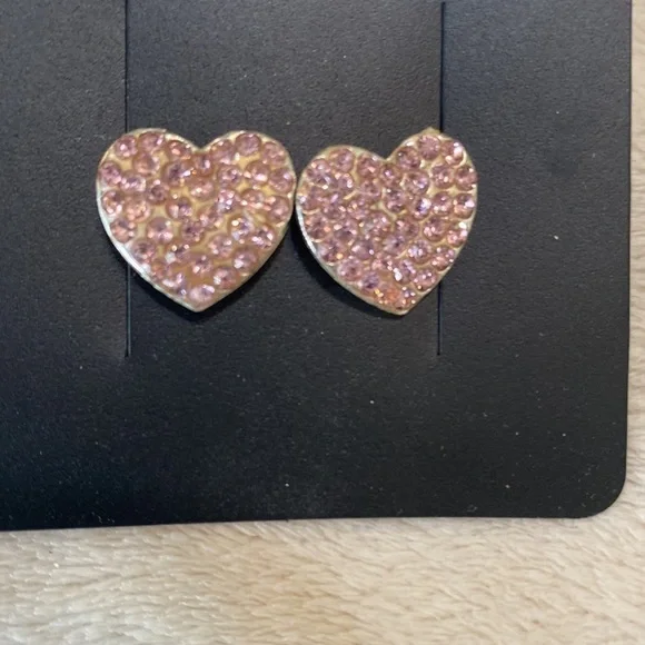 Pink heart rhinestone | Earrings - Picture 2 of 5